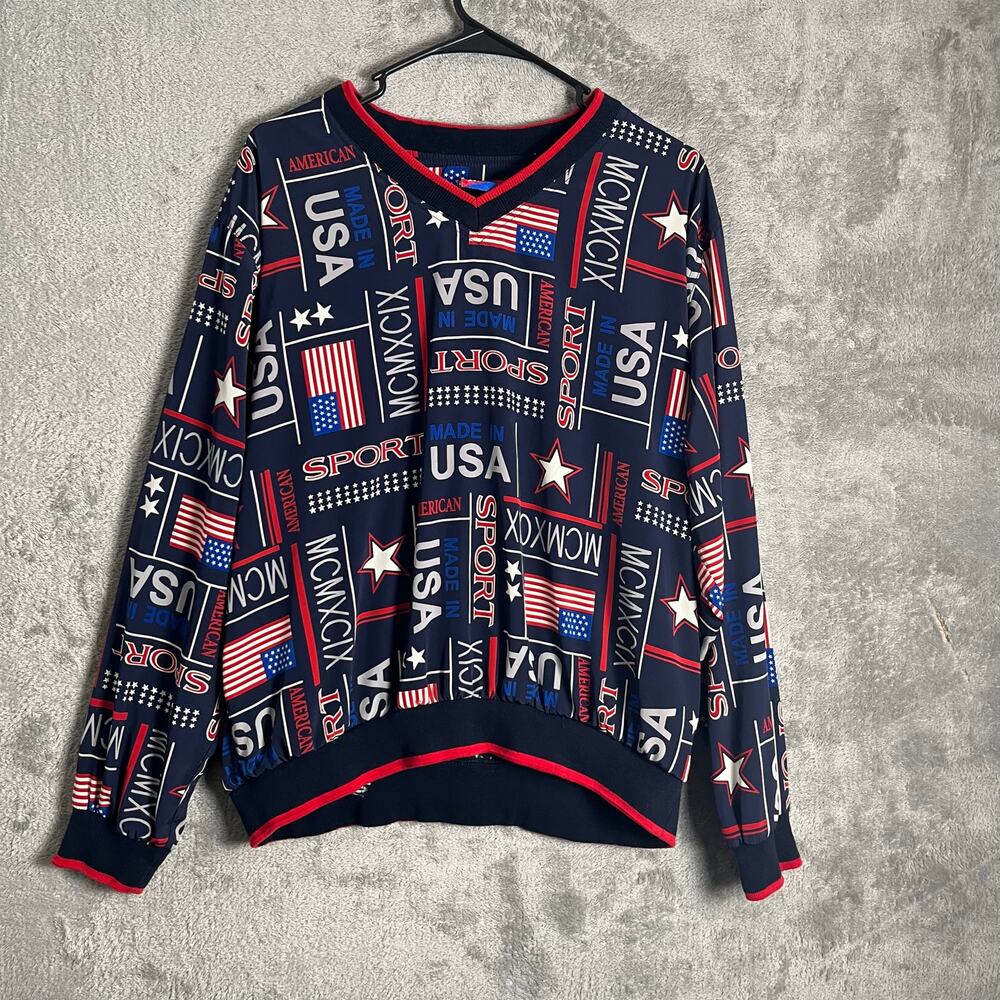 Vintage Tail Golf Pullover Patriotic USA‎ Sport Print Retro Preppy Size Medium